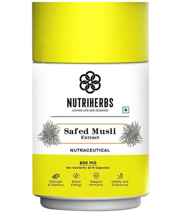Nutriherbs Safed Musli Capsules 800 mg 100% Pure & Natural Safed Musli - 60 Capsule| Provides Energy & Boosts Immunity | Enhances Sports Performance