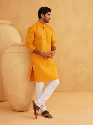 Sojanya Ethnic Motifs Embroidered Thread Work Pure Cotton Mustard Straight Kurta With Churidar-38