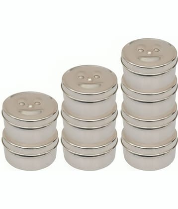 Kitcorner Keep Smiling Steel Silver Food Container ( Set of 9 )