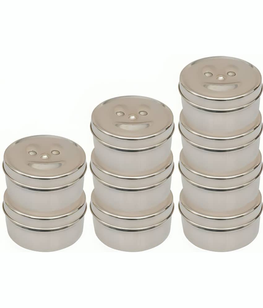 Kitcorner Keep Smiling Steel Silver Food Container ( Set of 9 )