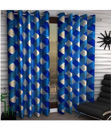 Phyto Home Floral Semi-Transparent Eyelet Window Curtain 5 ft Pack of 2 -Blue
