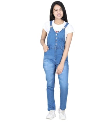 Girl's Denim Solid Buttoned Dungaree (Blue, 11-12-Yrs)-PID66051
