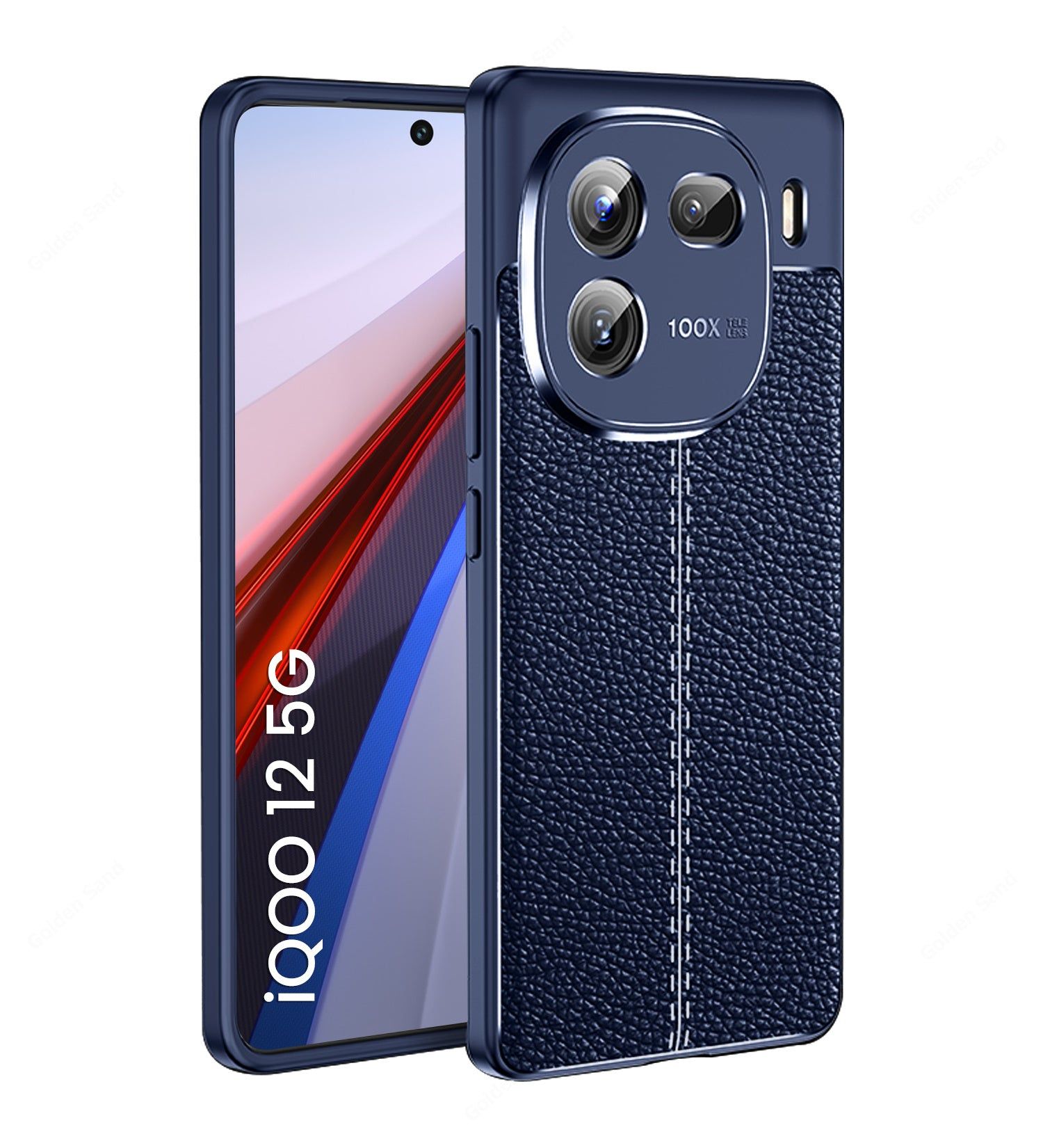 Vegan Leather Rugged Flexible TPU Series Shockproof Armor Back Cover for IQOO 12 5G, 6.78 inch, Blue