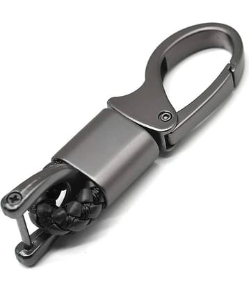 CAMPARK Metallic & Leather Keychain Single Black