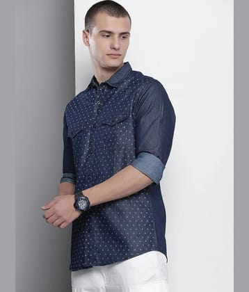 The Indian Garage Co Slim Fit Printed Cotton Casual Denim Shirt - None