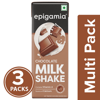 Epigamia Origins Chocolate Milkshake - Contains Vitamin A, 3x180 ml Multipack