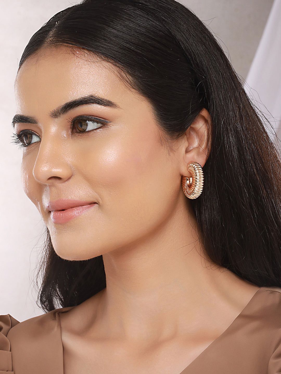 Anti-Tarnish Gold Plated Twister C Hoop Earrings