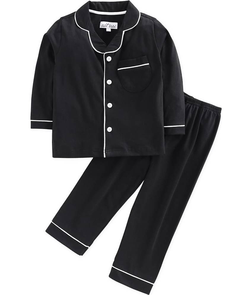 Nite Flite Pack of 1 Girls Cotton Nightsuit Set ( Black )