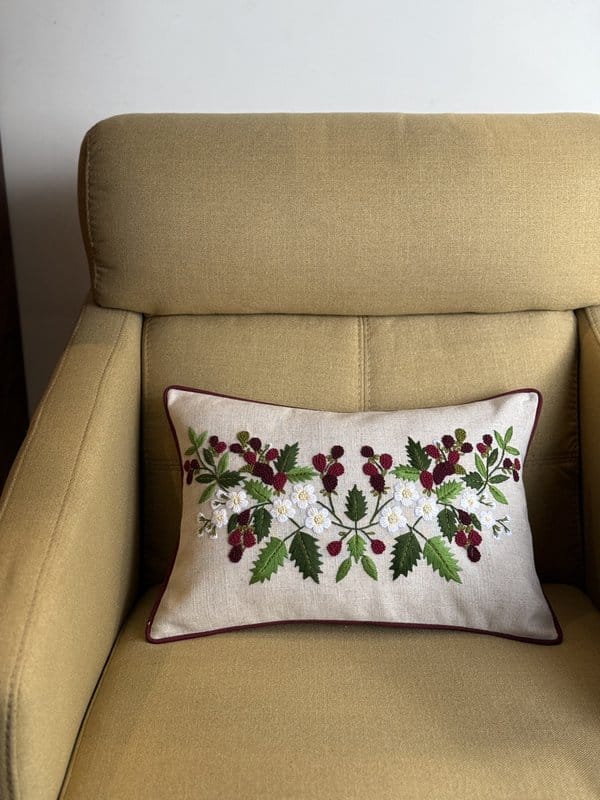 KRI India Bloom Christmas Leaf Cushion Cover | Maroon, Green & Ivory  | 12x18 inches  | Wash & Care | 100% Cotton | Handcrafted in India. 100% organic & natural.