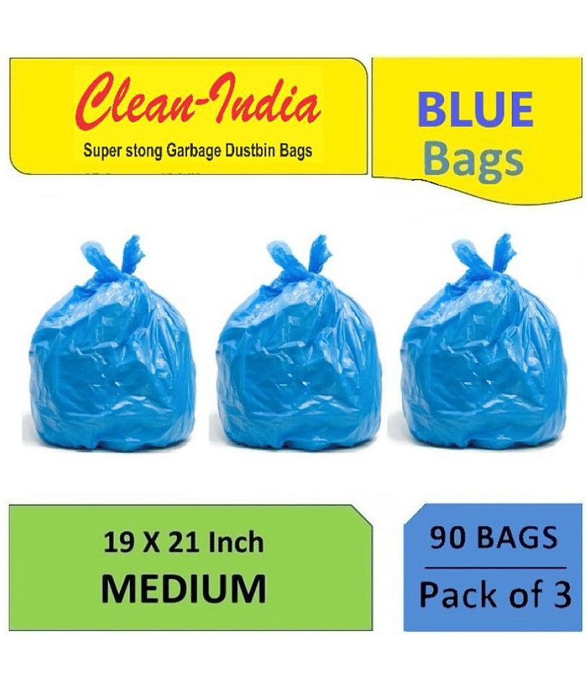 Clean India C-I - 3 Packs Medium Disposable Garbage Bags for Wet Waste, Blue Color (90 pcs)