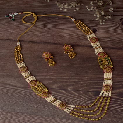 Vivinia By Vidhi Mehra Saadgi Gold Plated Red Womens Long Necklace Set with Pair of Earrings - VN1037