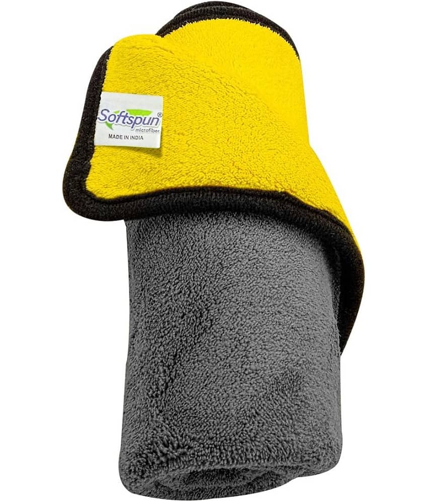 SOFTSPUN 900 GSM, Microfiber Double Layered Silk Banded Edge Cloth 40x40 Cms 1 Piece Towel Set, Extra Thick Microfiber Cleaning Cloths Perfect for Bike, Auto, Cars Both Interior and Exterior.