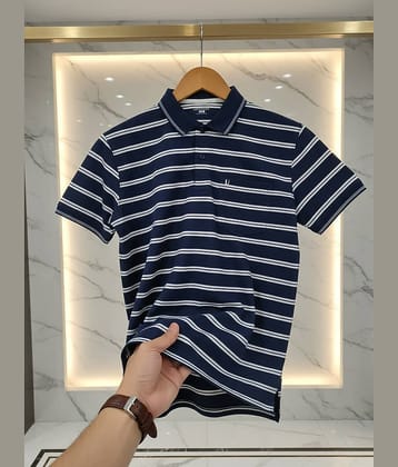 UNIBERRY Men Cotton Blend Regular Fit Striped Polo T Shirt ( Lavender )
