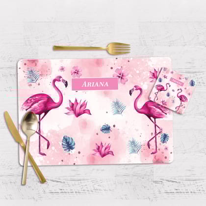 Flamingo Fiesta Tableware Set (kids)-Pink Watercolor / Flexible (matte finish) PVC Mats