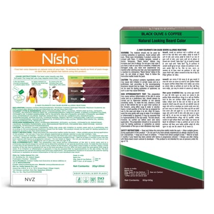 Nisha Hair Colour and Beard Colour Dark Brown, Permanent Hair Color 40g and Beard Color for Men 120g
