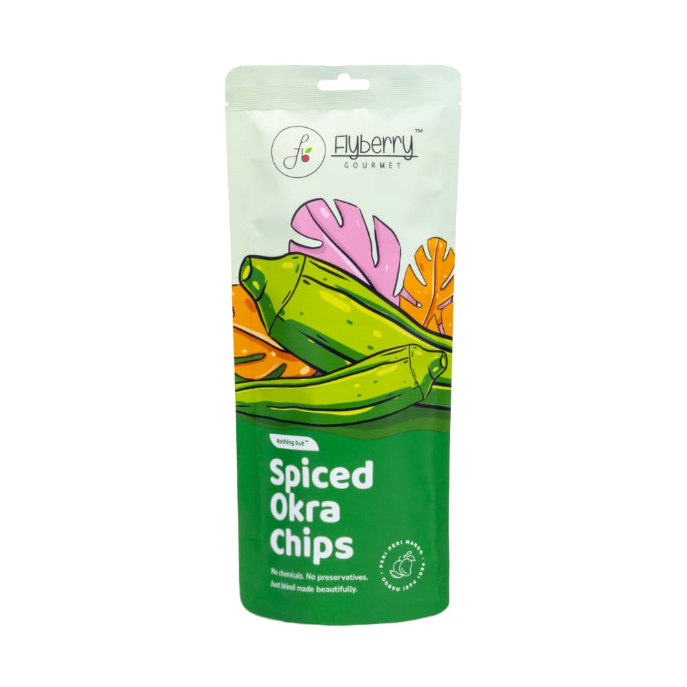 Flyberry Gourmet Healthy Vacuum Fried Okra Chips, 90g (Pack of 6x15g) | Less than 2% Rice bran oil