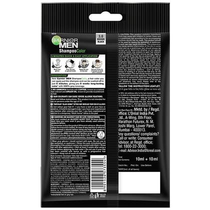Garnier Men Shampoo Color Shade 3, 10 Ml + 10 Ml Brown Black