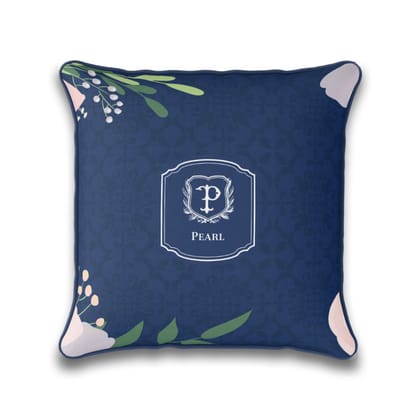 Royal Bloom Cushion Cover-Navy / 18" / Velvet