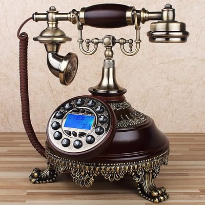 VINTAGE ROYAL TELEPHONE DECOR STYLE 7-Antique / Wood | Brass / H: 12 | L: 12 | W: 8 (inch)