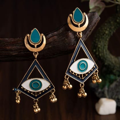 Gold Plated Geometric Shaped With Evil Eye Enamel Artwork Fa