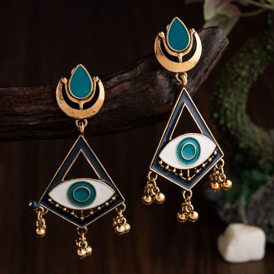 Gold Plated Geometric Shaped With Evil Eye Enamel Artwork Fa