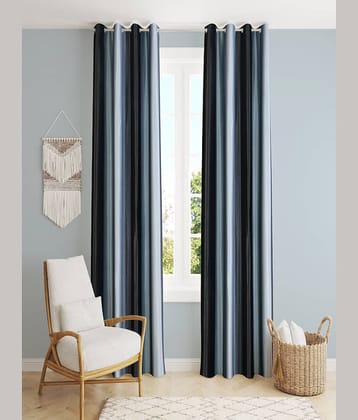 Homefab India Solid Room Darkening Eyelet Curtain 8 ft ( Pack of 2 ) - Black
