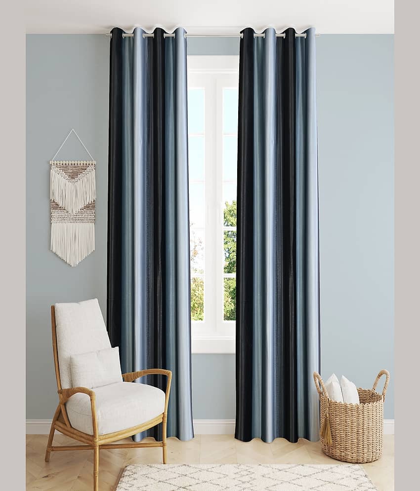 Homefab India Solid Room Darkening Eyelet Curtain 8 ft ( Pack of 2 ) - Black