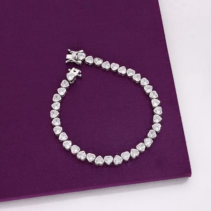 An Array Of Hearts Silver Tennis Bracelet-White Stone / Silver