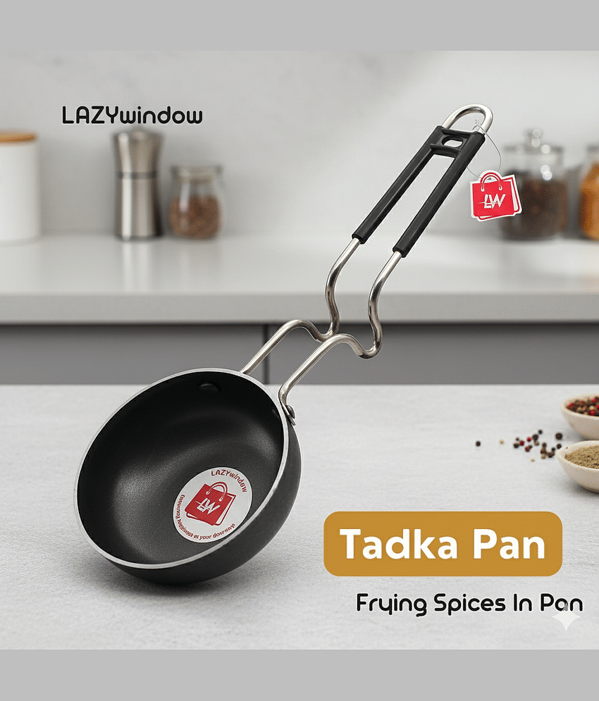 LAZYWINDOW Non Coated Iron Tadka Pan Induction Bottom without Lid 12 cm Diameter 0.5 Ltr