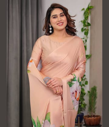 Almaari Fashion Satin Printed Regular Saree With Unstitched Blouse Piece ( Multicolor 1 )
