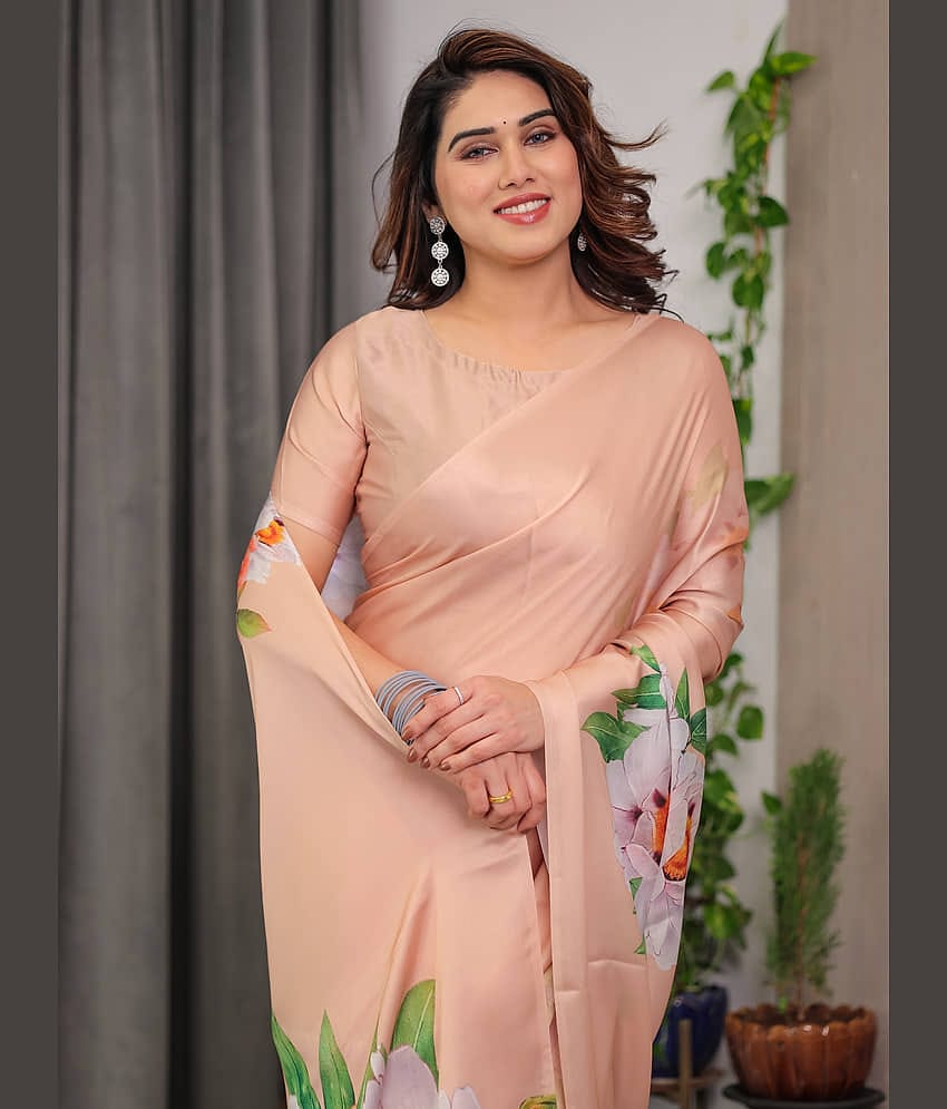 Almaari Fashion Satin Printed Regular Saree With Unstitched Blouse Piece ( Multicolor 1 )
