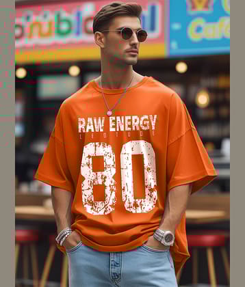 Leotude Men Cotton Blend Oversized Fit Printed T-Shirt ( Orange )