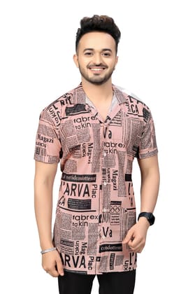 "Lettered Elegance: Alphabet Printed Brown Classic Shirt by GlamaStitch"-S