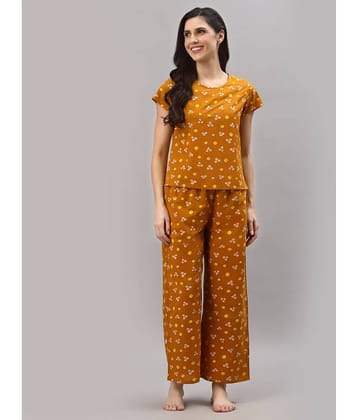 Yash Gallery - Mustard Cotton Women's Nightwear Regular Night Dress ( Pack of 1 )