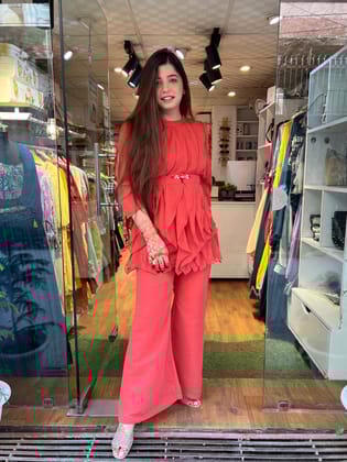 Zeera Rust Frill Cordset With Belt-3XL