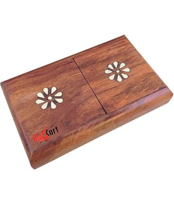 BuzyKart Wooden Pocket Cigarette Case Holder Stand With Handcrafted Brass Inlay Work