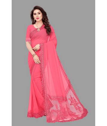 Apnisha Georgette Embellished Saree With Unstitched Blouse Piece ( Pink )