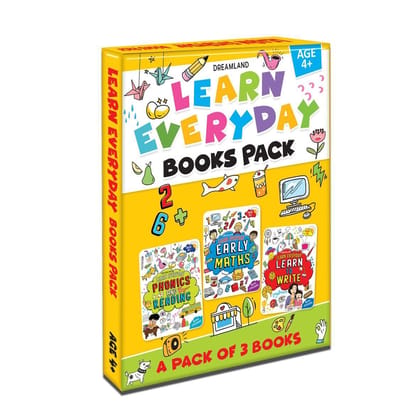Learn Everyday Books Pack Age 4+ - A Set of 3 Books - Phonics and Reading, Early Maths, Learn to Write Dreamland Publications