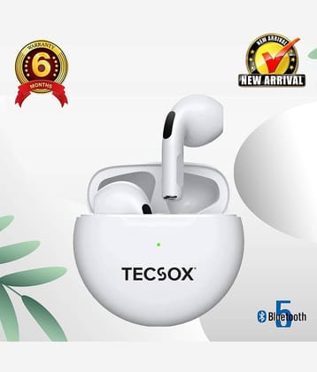 Tecsox Omega Pro Ear Buds Wireless With Mic Headphones/Earphones White