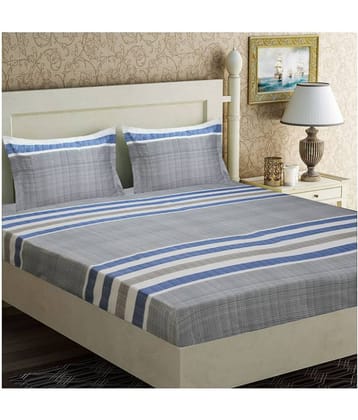Home Candy Microfiber Striped Double Bedsheet with 2 Pillow Covers- Grey