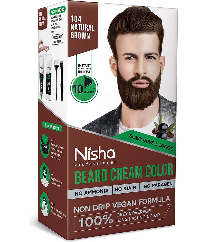 Nisha Beard Colour for Men Natural Brown 120g, Professional Beard Hair Colour, Ammonia Free Beard Cream Hair Color