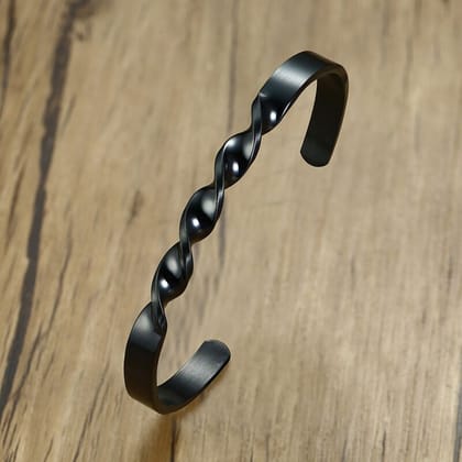Daily Wear Slim Black Stainless Steel Cuff Kada Bangle Bracelet Men