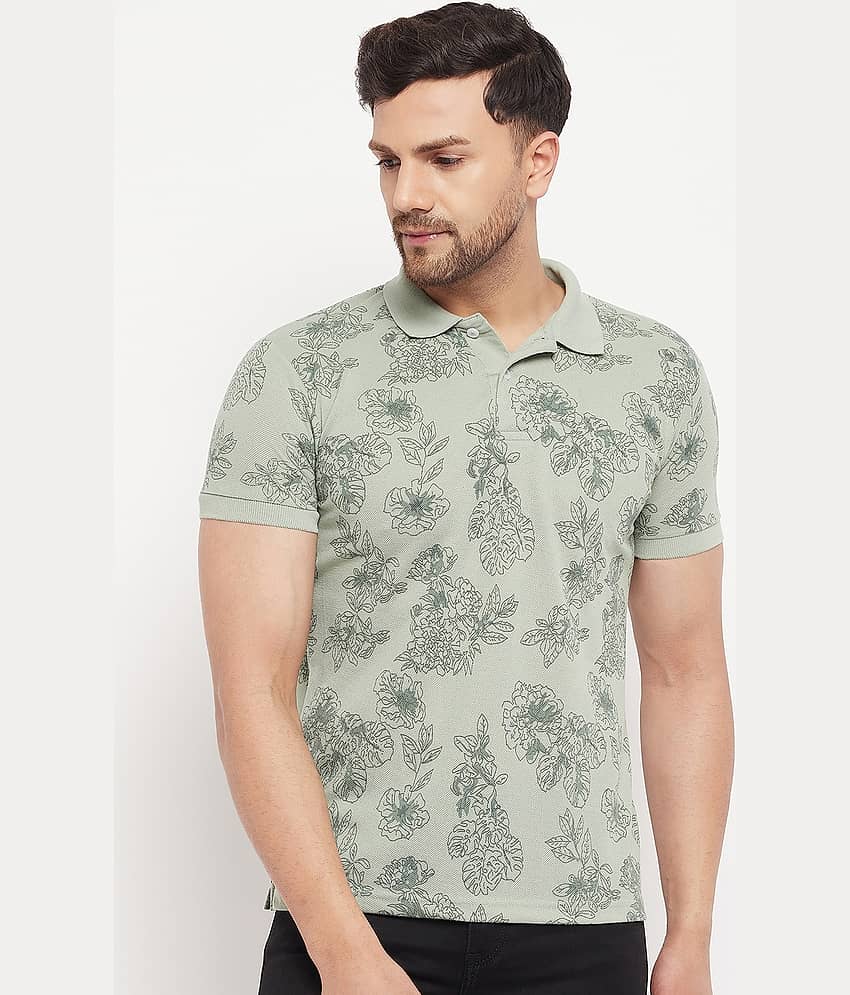 The Million Club Pack of 1 Cotton Blend Regular Fit Printed Half Sleeves Men's Polo T Shirt ( Sea Green )