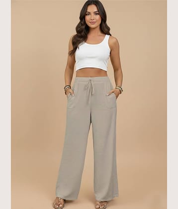 DTR FASHION Women Cotton Wide Leg Trousers ( Beige )