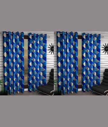N2C Home Floral Semi-Transparent Eyelet Curtain 9 ft ( Pack of 4 ) - Blue