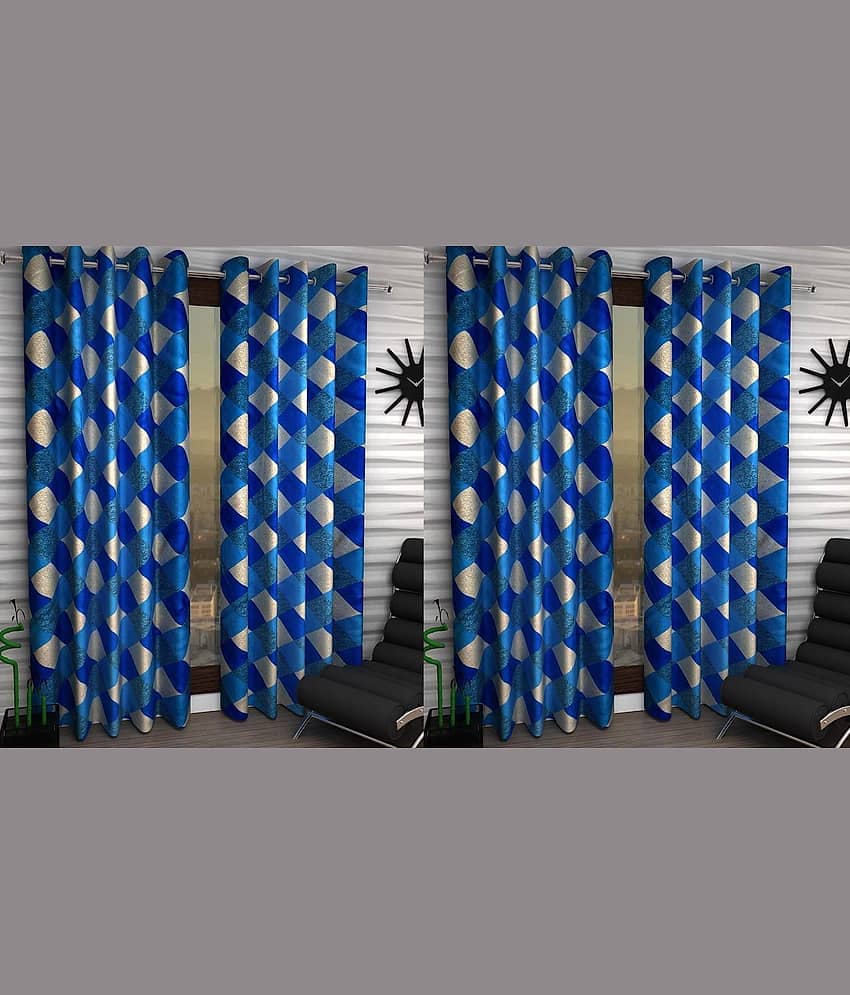 N2C Home Floral Semi-Transparent Eyelet Curtain 9 ft ( Pack of 4 ) - Blue