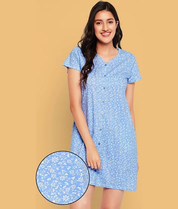Clovia Blue Cotton Women's Nightwear Night Shirts ( Pack of 1 )