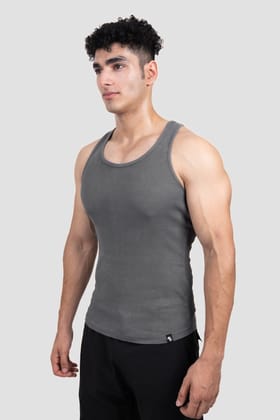 Washed Muscle-Up Ribbed Tank - Grey-4XL