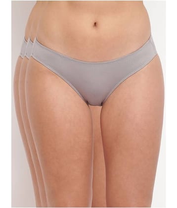 BASIICS By La Intimo Pack of 3 Cotton Lycra Women's Bikini Panties ( Grey )