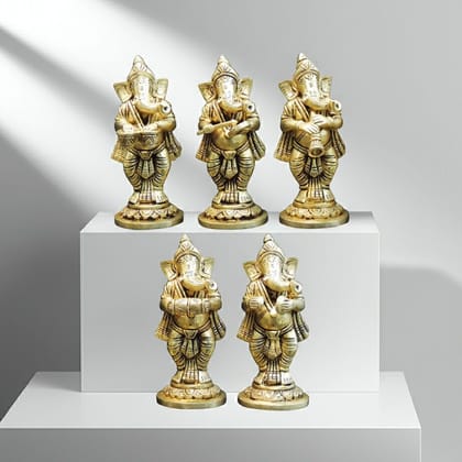 Brass Showpiece Musical Ganesh 5 Pcs Set God Idol Statue (BSMAS1649 D)